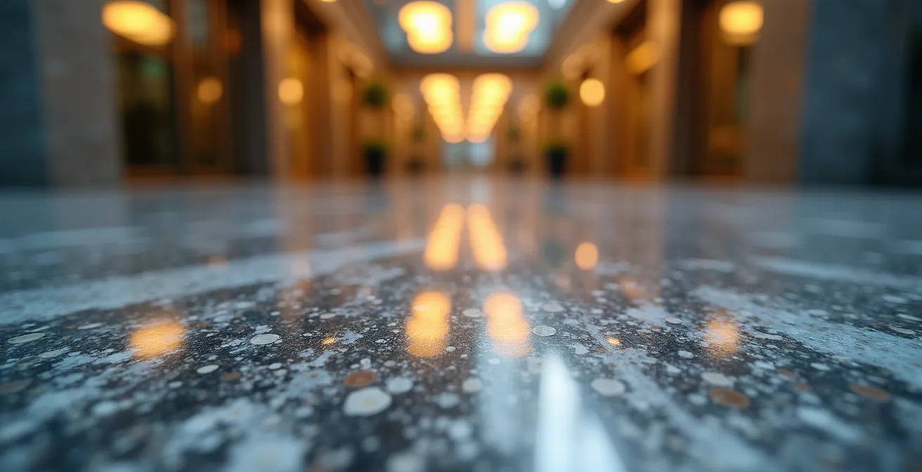 Geschäftsimmobilie mit abstrakten Finanzvisualisierungen