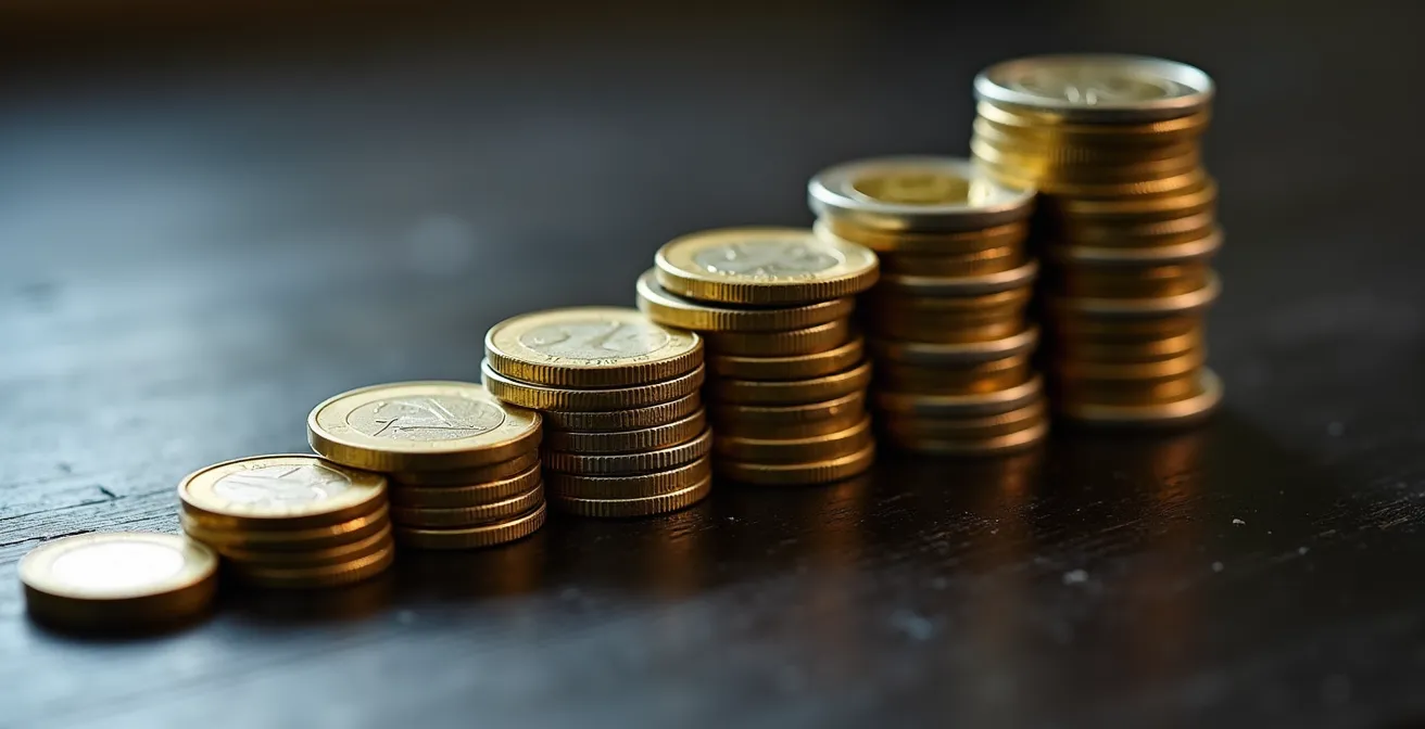 Visualisierung des Liquiditätseffekts durch degressive Abschreibung mit absteigenden Münzstapeln