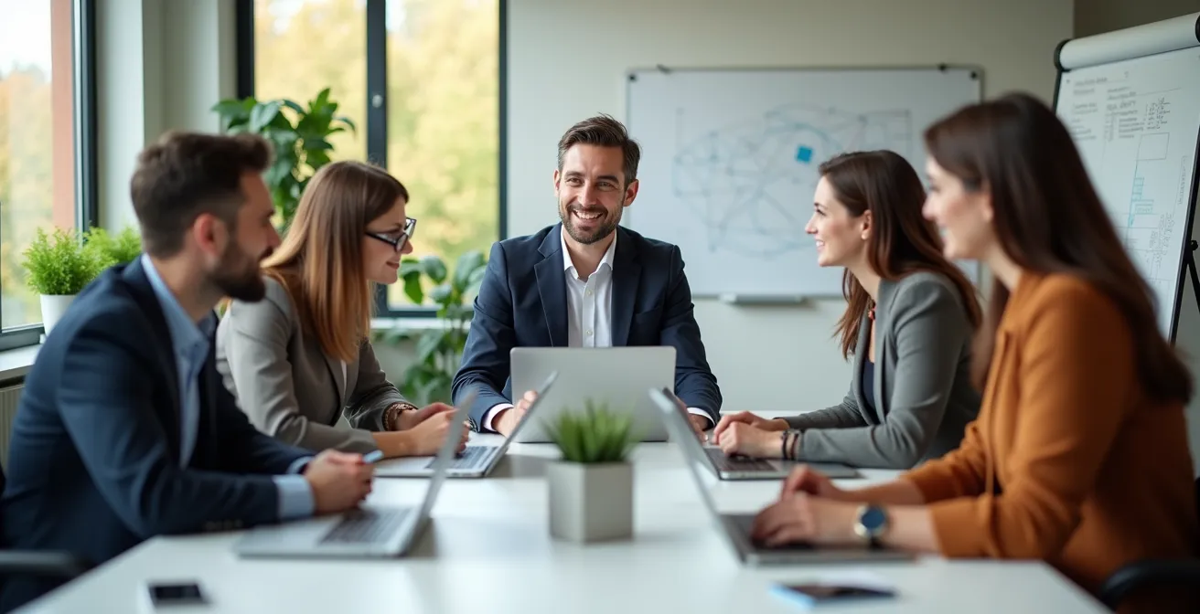 Funktionsübergreifendes Team arbeitet an Stabilitätsstrategie im deutschen Mittelstand