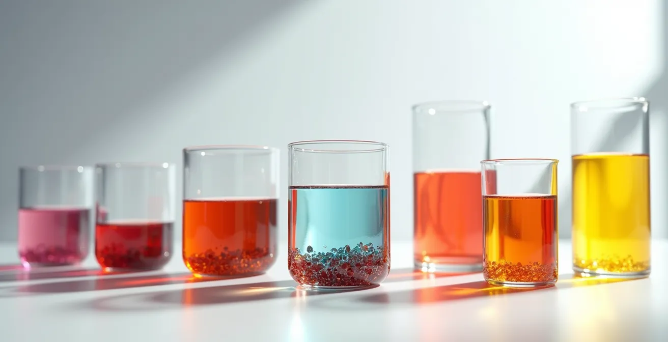 Visualisierung der Kostenstellenrechnung mit verschiedenen Abteilungen, die als unterschiedlich gefüllte Glasbehälter dargestellt sind.