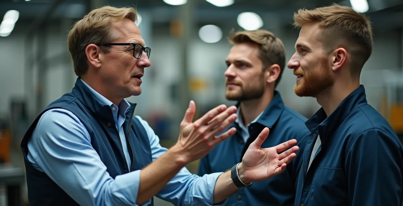 Mitarbeiter verschiedener Hierarchieebenen im strategischen Austausch