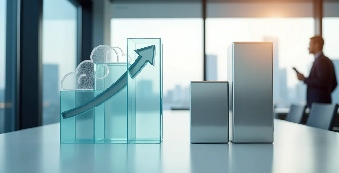 Kostenvergleich zwischen Cloud und On-Premise über fünf Jahre visualisiert