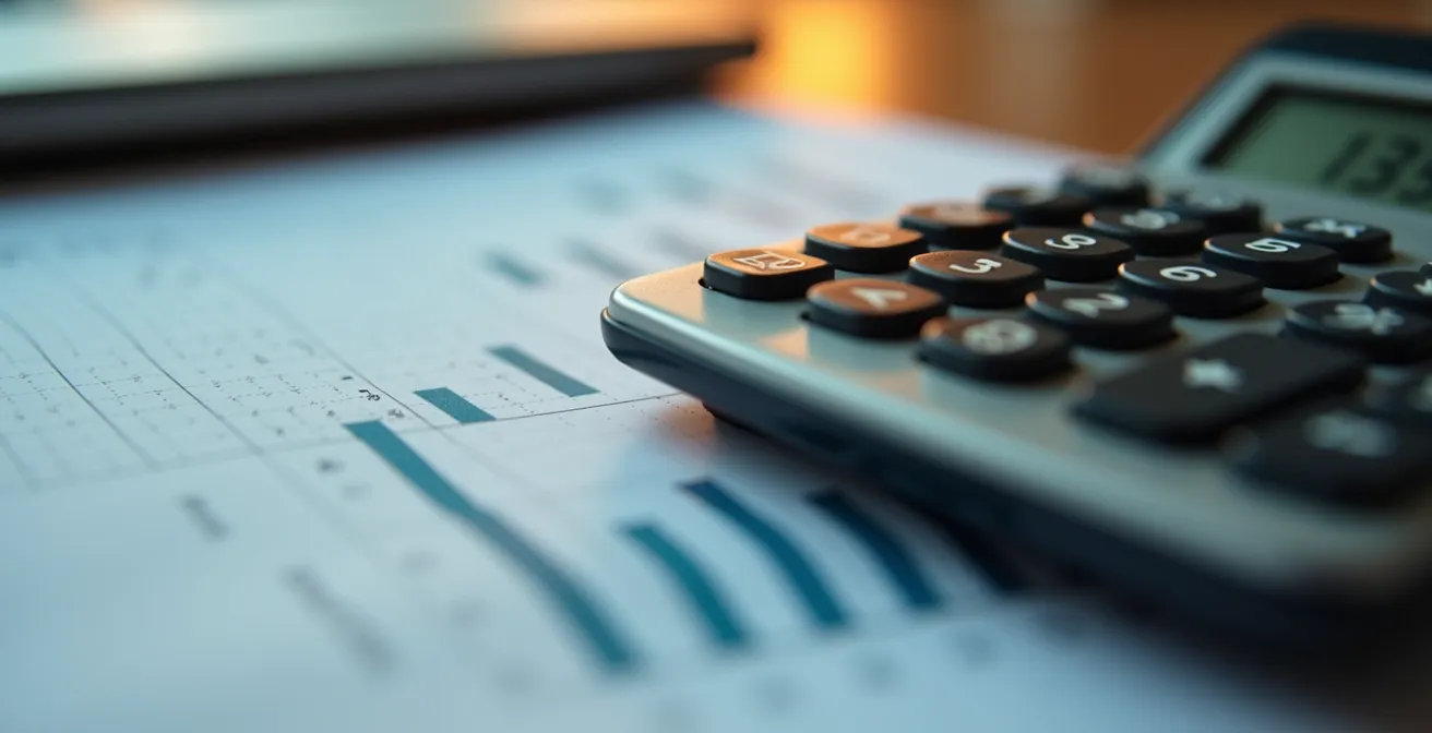 Detailaufnahme von Finanzberechnungen mit Taschenrechner